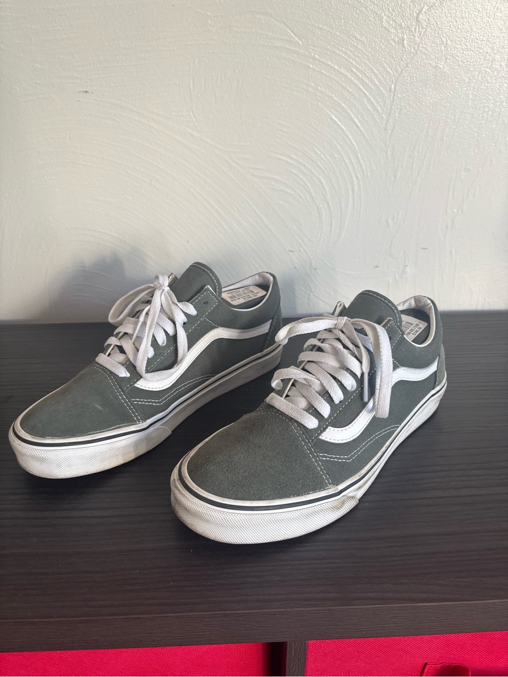 Classic Low-Top Skate Sneakers in Olive Green with White Stripe